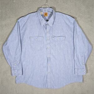 Vtg Big Ben Shirt Men's 3XL Blue Pearl Snap Frontier Work Chore Wrangler USA